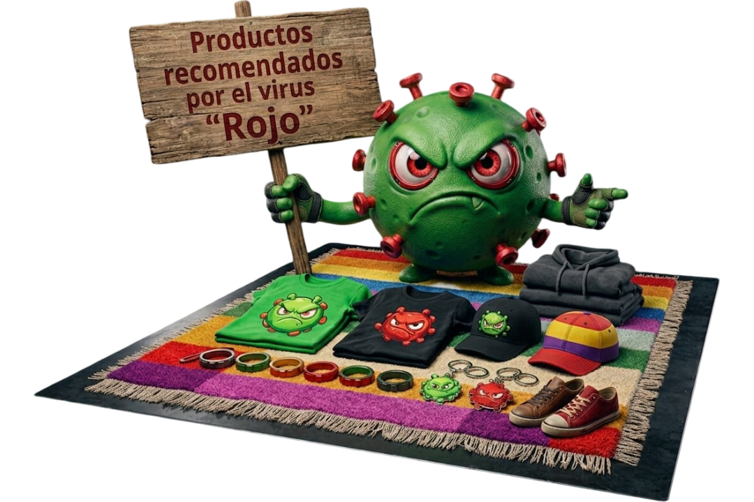 El puesto del Virus Rojo con su merchandising