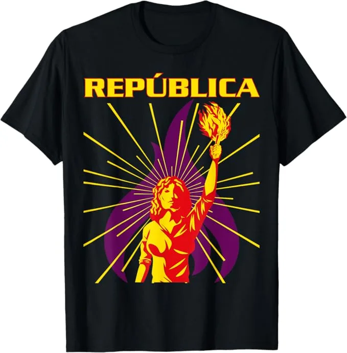República de España Camiseta Temática Republicana para Mujeres, Manga Corta, Negro, Talla S