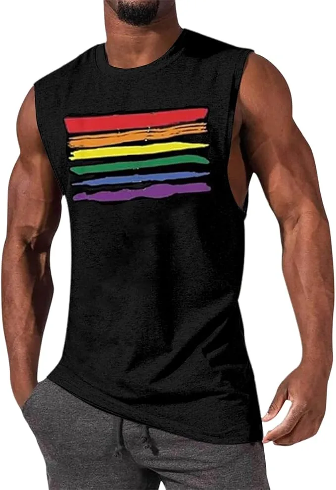 Camiseta sin mangas para hombre con diseño de arco iris, orgullo gay LGBT